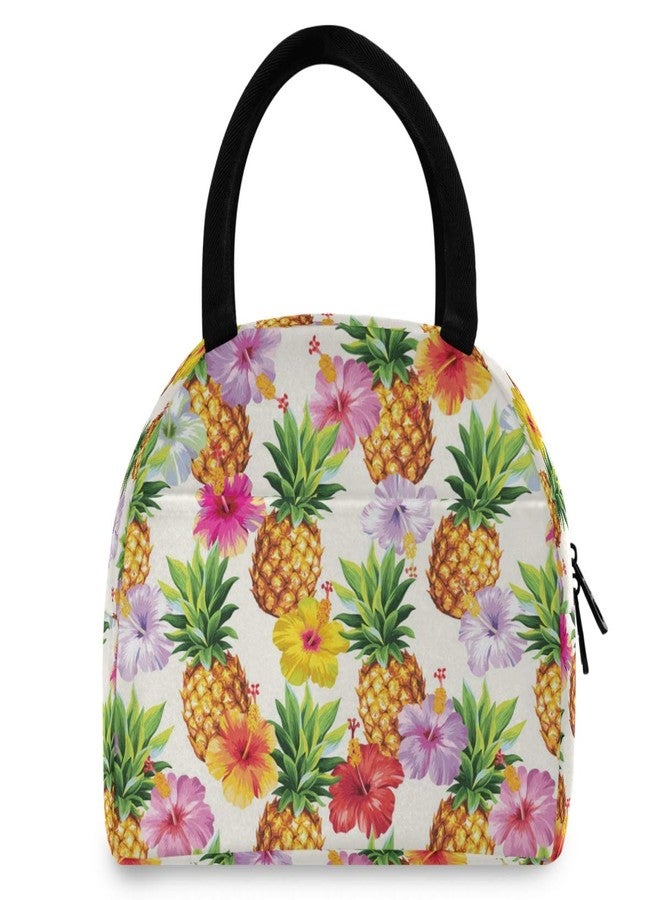 ZzWwR Tropical Colors Flowers Pineapple Reusable Lunch Tote Bag with Front Pocket Zipper Closure Insulated Thermal Cooler Container Bag for Man Women Work Picnic Travel Beach Fishing - Image 3